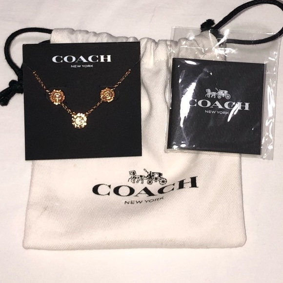Coach Open Circle Necklace Tea Rose Earring Set NEW Rose Gold - Picture 1 of 3
